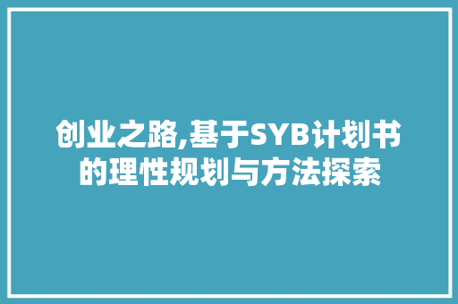 创业之路,基于SYB计划书的理性规划与方法探索