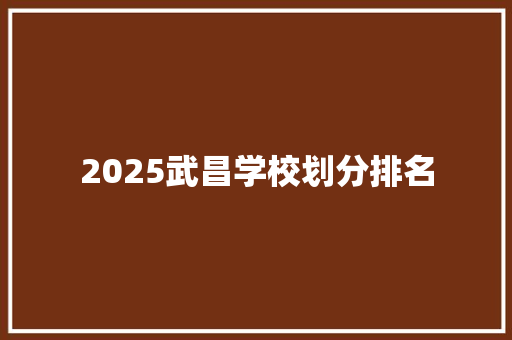 2025武昌学校划分排名