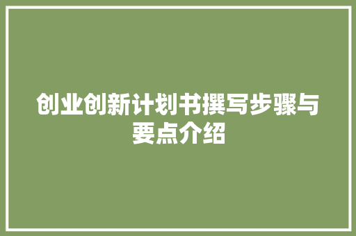 创业创新计划书撰写步骤与要点介绍