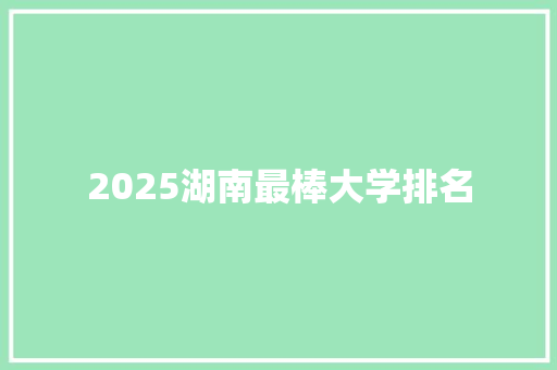 2025湖南最棒大学排名