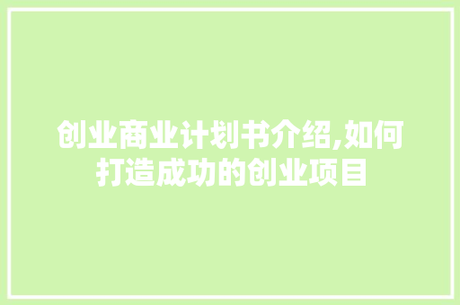 创业商业计划书介绍,如何打造成功的创业项目