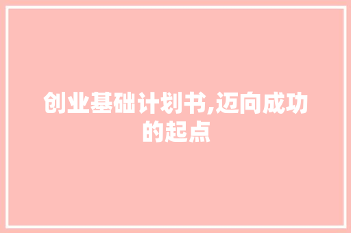 创业基础计划书,迈向成功的起点