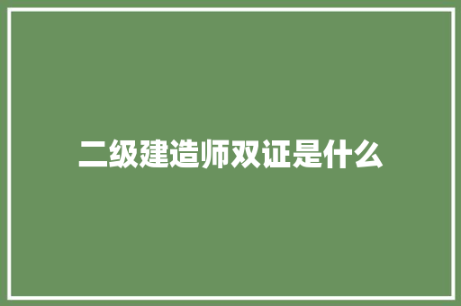 二级建造师双证是什么