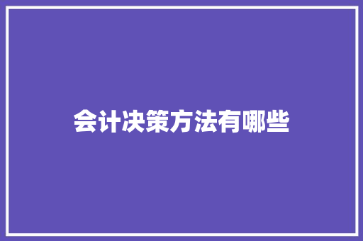 会计决策方法有哪些