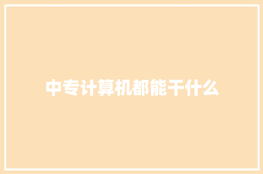 中专计算机都能干什么