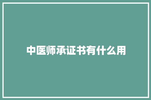 中医师承证书有什么用