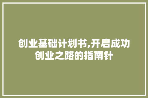 创业基础计划书,开启成功创业之路的指南针