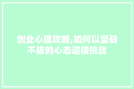 创业心理攻略,如何以坚韧不拔的心态迎接挑战