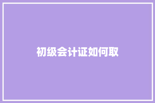 初级会计证如何取