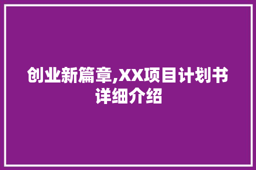 创业新篇章,XX项目计划书详细介绍