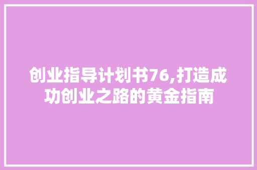 创业指导计划书76,打造成功创业之路的黄金指南