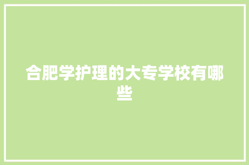 合肥学护理的大专学校有哪些