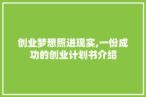 创业梦想照进现实,一份成功的创业计划书介绍