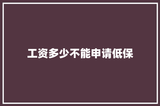 工资多少不能申请低保