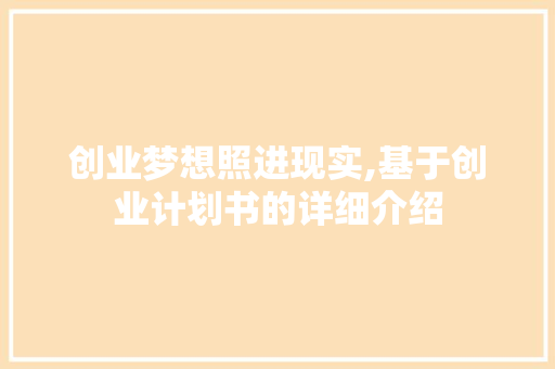 创业梦想照进现实,基于创业计划书的详细介绍