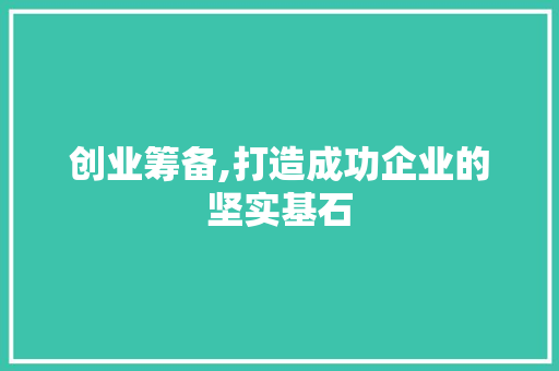 创业筹备,打造成功企业的坚实基石