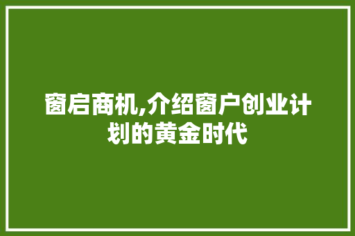 窗启商机,介绍窗户创业计划的黄金时代