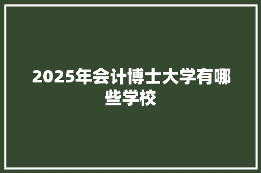 2025年会计博士大学有哪些学校
