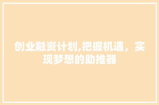 创业融资计划,把握机遇，实现梦想的助推器