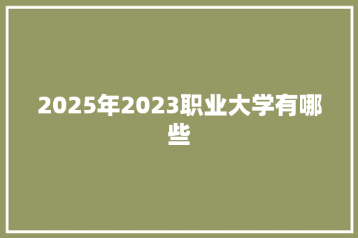2025年2023职业大学有哪些