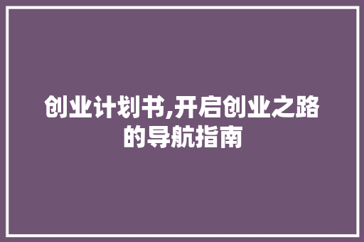 创业计划书,开启创业之路的导航指南