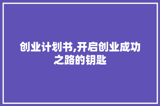 创业计划书,开启创业成功之路的钥匙