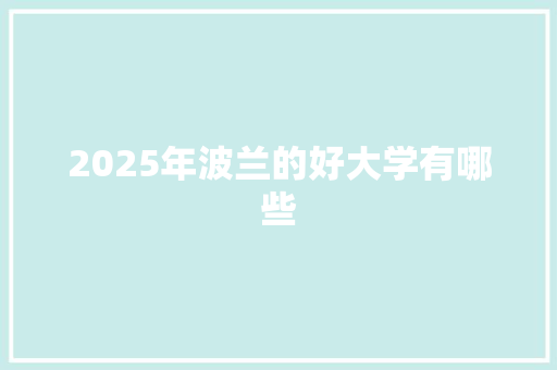 2025年波兰的好大学有哪些