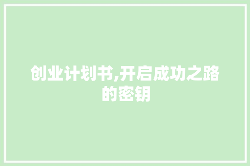 创业计划书,开启成功之路的密钥