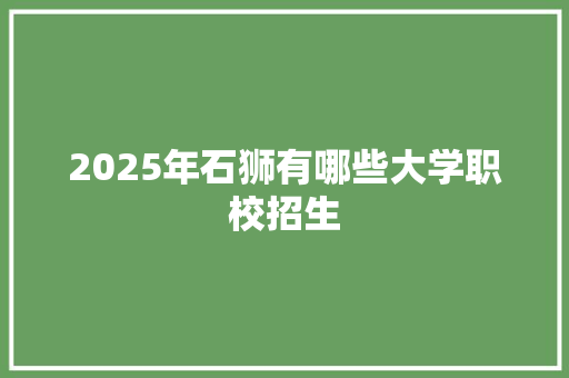 2025年石狮有哪些大学职校招生