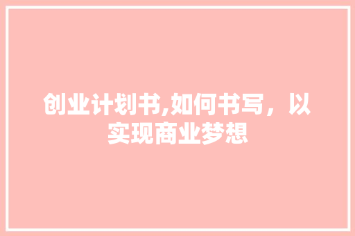 创业计划书,如何书写，以实现商业梦想