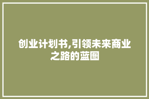 创业计划书,引领未来商业之路的蓝图