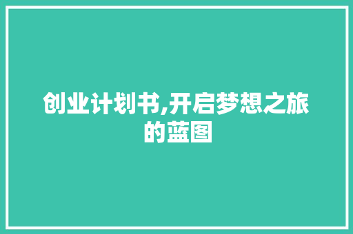 创业计划书,开启梦想之旅的蓝图