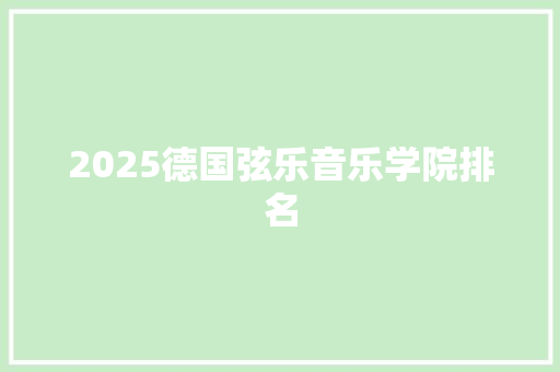 2025德国弦乐音乐学院排名