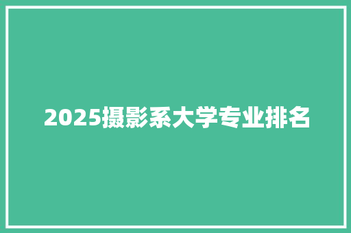 2025摄影系大学专业排名