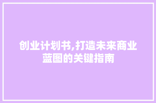 创业计划书,打造未来商业蓝图的关键指南