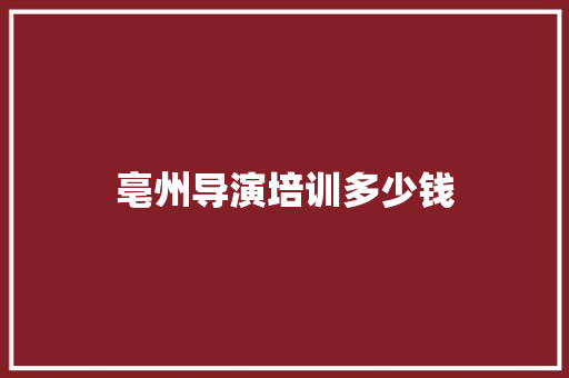 亳州导演培训多少钱