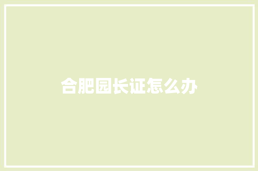 合肥园长证怎么办