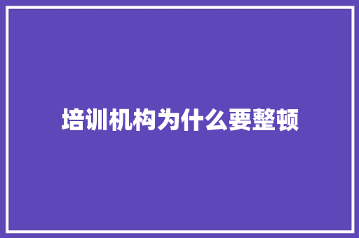 培训机构为什么要整顿