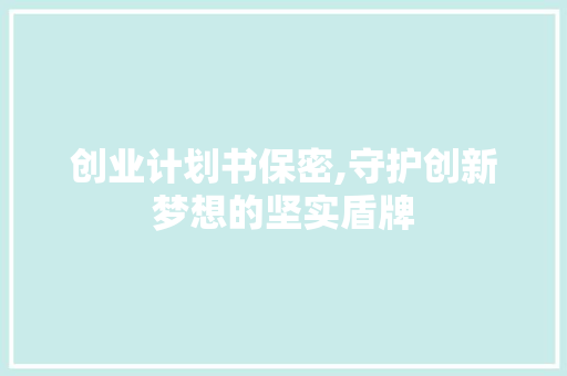 创业计划书保密,守护创新梦想的坚实盾牌