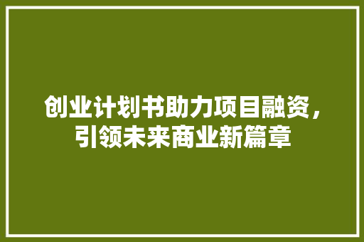 创业计划书助力项目融资，引领未来商业新篇章