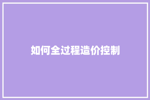如何全过程造价控制