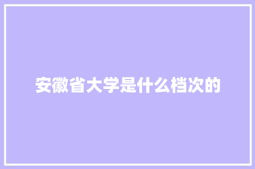 安徽省大学是什么档次的