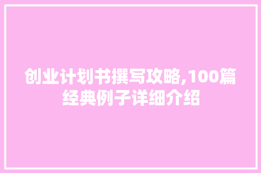 创业计划书撰写攻略,100篇经典例子详细介绍