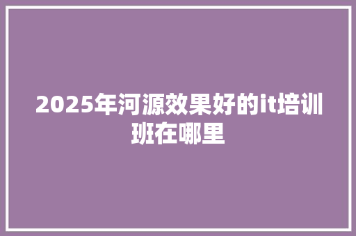 2025年河源效果好的it培训班在哪里