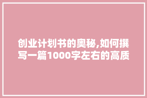 创业计划书的奥秘,如何撰写一篇1000字左右的高质量文章