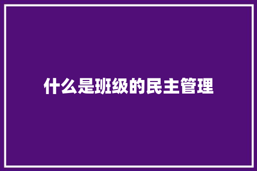 什么是班级的民主管理