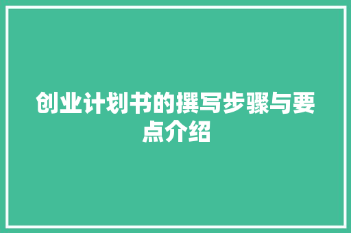 创业计划书的撰写步骤与要点介绍