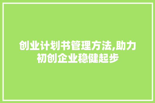 创业计划书管理方法,助力初创企业稳健起步
