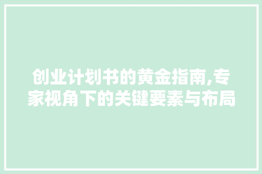创业计划书的黄金指南,专家视角下的关键要素与布局步骤
