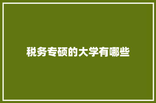 税务专硕的大学有哪些